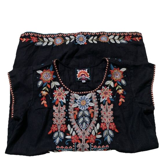 Johnny Was Maisie Peasant Tunic Dress Women’s S Black Linen Floral Embroidery - Picture 6 of 8